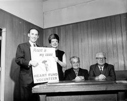 Heart Association members with heart fund signs, Santa Rosa, California, 1968