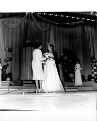 Miss Sonoma County, Rhonda Severy receiving flowers, Santa Rosa, California, 1971