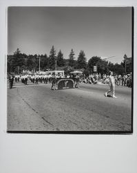 Wells Intermediate Roadrunner band of Dublin, California in a Guerneville parade, Guerneville, California, 1978