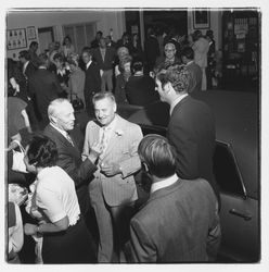 Ed Zumwalt and David Zumwalt and others at the Zumwalt Chrysler-Plymouth Center Open House, Santa Rosa, California, 1971