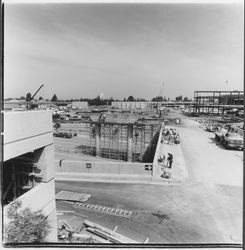 Steel frame construction at Santa Rosa Plaza, Santa Rosa, California, 1981