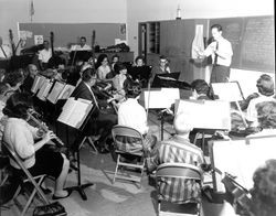 Corrick Brown conducting a rehearsal of the Santa Rosa Symphony, Santa Rosa, California, 1962