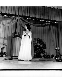 Barbara Isselin in the Miss Sonoma County evening gown competition, Santa Rosa, California, 1971