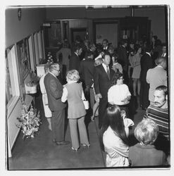 Attendees mingle at the Zumwalt Chrysler-Plymouth Center Open House, Santa Rosa, California, 1971