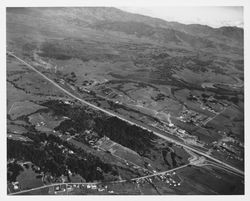 Aerial view of US Highway 101 under construction at Dry Creek Road, Healdsburg, California, 1963