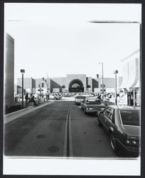 Crowds gathering outside Santa Rosa Plaza on opening day, Santa Rosa, California, 1982