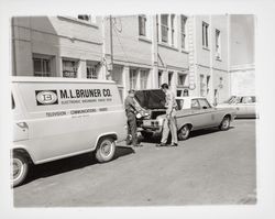 Bruner's truck at the police station, Santa Rosa, California, 1964