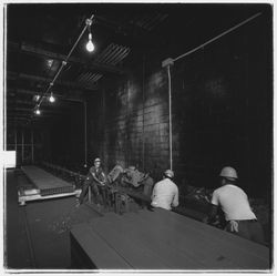 Workers construct a portable building base at Speedspace Corporation, 920 Shiloh Road, Windsor, California, 1971