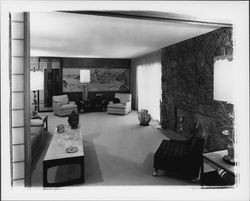 Living room of an oriental style home, Sonoma County, California, 1960