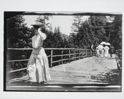 Walking across a bridge at Monte Rio