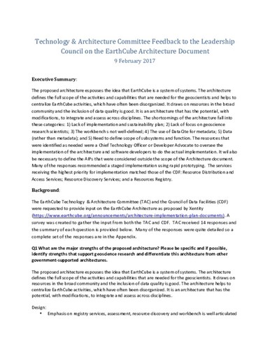 Technology & Architecture Committee Feedback to the Leadership Council on the EarthCube Architecture Document