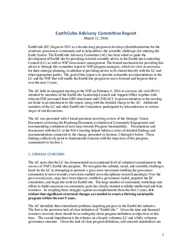 EarthCube Advisory Committee Report (March 11, 2016)