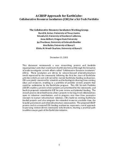 A CRISP Approach for EarthCube: Collaborative Resource Incubators (CRI) for a Sci-Tech Portfolio