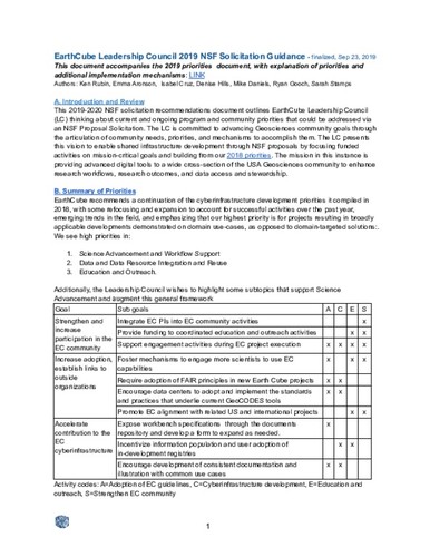 EarthCube Leadership Council 2019 NSF Solicitation Guidance