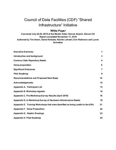 Council of Data Facilities (CDF) “Shared Infrastructure” Initiative