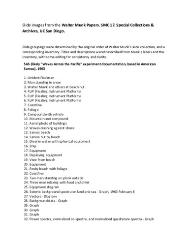 SAS (likely "Waves across the Pacific" experiment documentation, based in American Samoa) - Slides