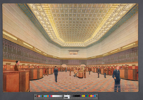 Los Angeles Stock Exchange, interior of trading room floor, ca. 1929, Samuel E. Lunden, architect, John & Donald Parkinson, consulting architects