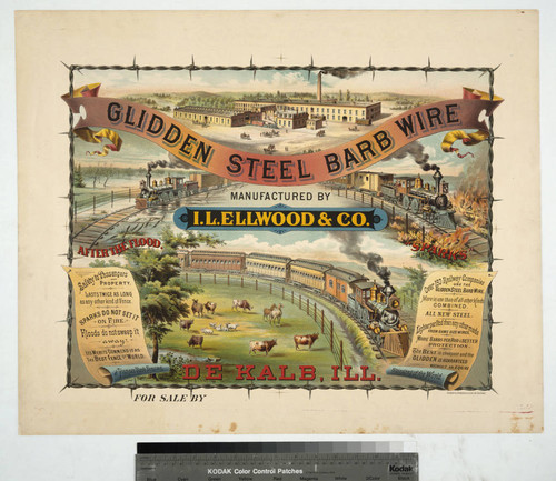 Glidden steel barb wire manufactured by I. L. Ellwood & Co