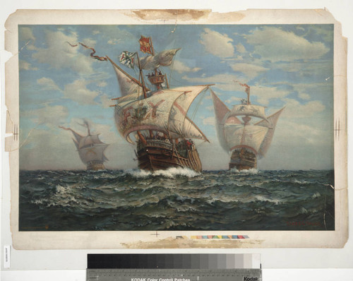 [Three Spanish galleons at sea]