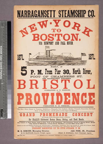 Narragansett Steamship Co. New York to Boston, via Newport and Fall River. 1871