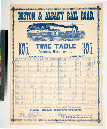 Boston & Albany Rail Road. : 1875. Time table commencing Monday, Nov. 1st. 1875