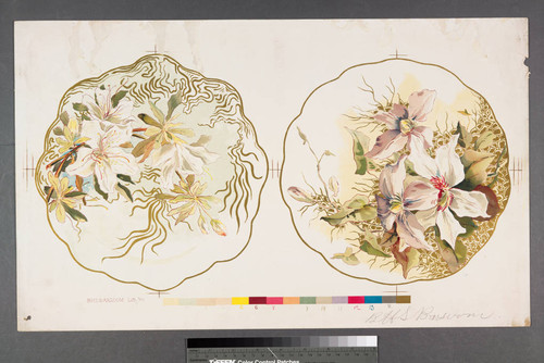 [Proof sheet of two prints of lilies in circles]