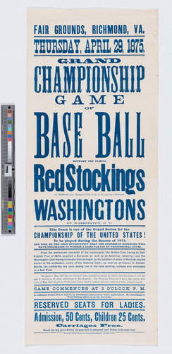 Grand championship game of base ball between the famous Red Stockings of Boston.... and the celebrated Washingtons of Washington D.C