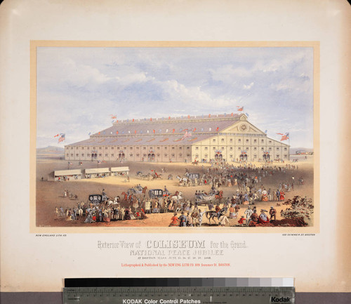 Exterior view of coliseum for the Grand National Peace Jubilee at Boston, Mass. June 15, 16, 17, 18, 19, 1869