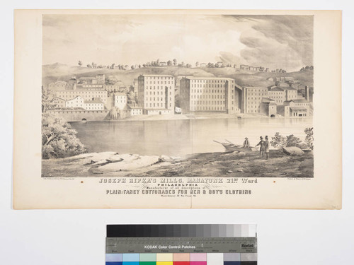 Joseph Ripka’s Mills. Manayunk 21st ward Philadelphia manufacturer of all descriptions of plain & fancy cottonades for men and boy's clothing warehouse 32 So. Front St