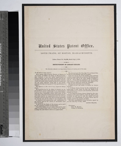 United States patent office. Louis Prang, of Boston, Massachusetts. Letters patent no. 104,996, dated July 5, 1870