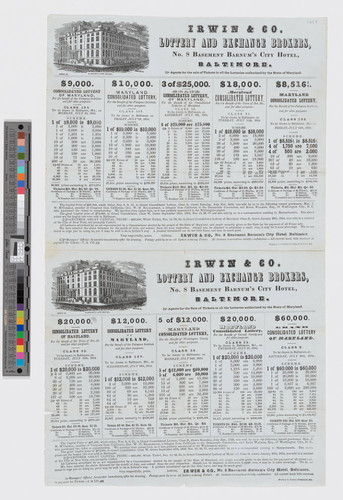 Irwin & Co., lottery and exchange brokers, no. 8 Basement Barnum's City Hotel, Baltimore