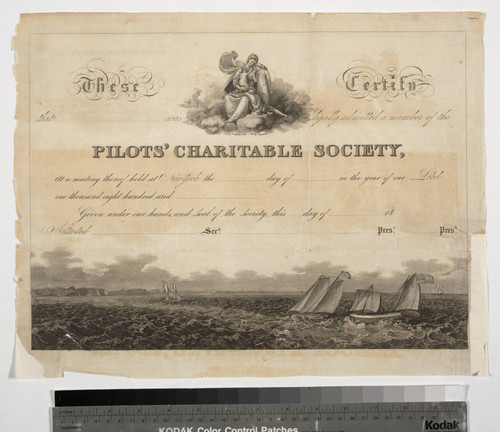 These certify that ___ was legally admitted a member of the Pilots' Charitable Society