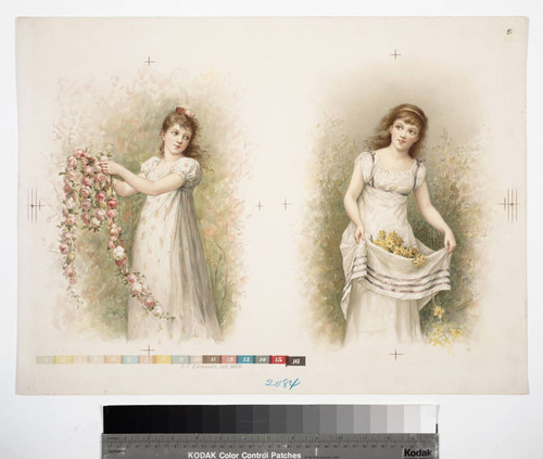 [Proof sheet of two prints of girls with flowers]