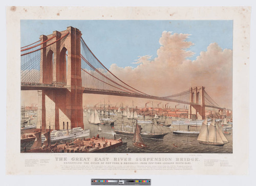 The great East River Suspension Bridge. : Connecting the cities of New York & Brooklyn - from New York looking south-east