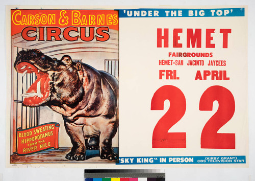 Carson & Barnes circus : blood sweating hippopotamus from the river Nile