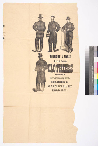 Woodruff & Morse, custom clothiers and dealers in gent's furnishing goods, cloths, cassimeres, &c. Main Street Unadilla, N.Y