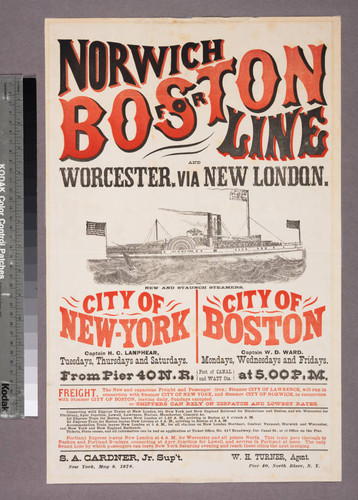 Norwich Line for Boston Worcester via New London