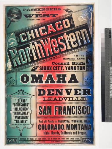 Passengers for the west should take the Chicago and Northwestern it is the short line to Council Bluffs Sioux City, Yankton