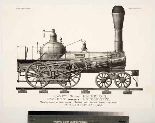 Eastwick and Harrison's patent improved locomotive, manufactured at their works, Twelfth and Willow Street Rail Road, Philadelphia. (1842.)