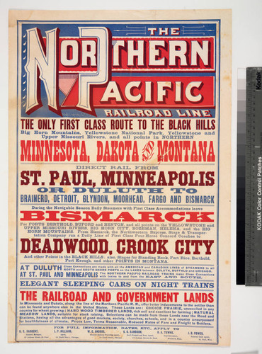 The Northern Pacific Railroad line : the only first class route to the Black Hills big horn Mountains, Yellowstone and Upper Missouri Rivers, and all points in Northern Minnesota, Dakota and Montana