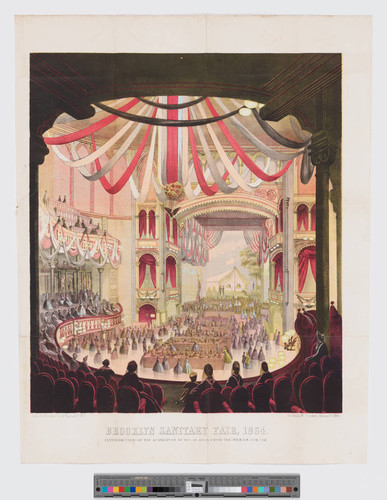 Brooklyn Sanitary Fair, 1864. Interior view of the academy of music, as seen from the dress circle