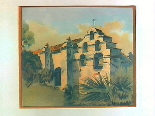 Stock label: Spanish mission building