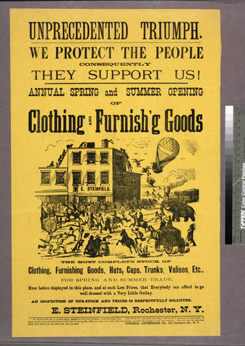 Unprecedented triumph. We protect the people consequently they support us! Annual spring and summer opening of clothing and furnish'g goods