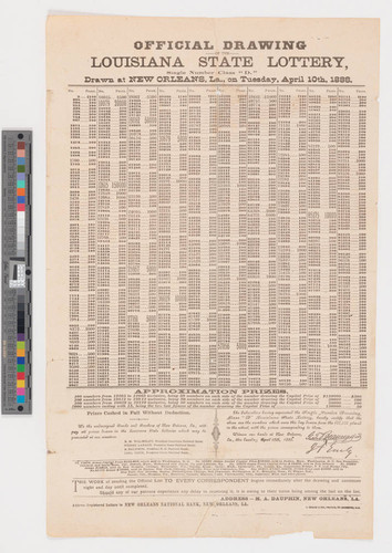 Official drawing of the Louisiana state lottery... April 10th, 1888