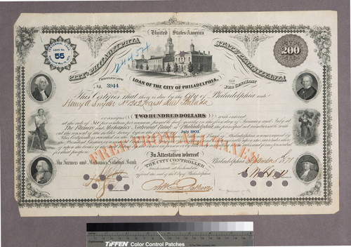 City of Philadelphia State of Pennsylvania: Loan of the city of Philadelphia. Certificate No. 3944