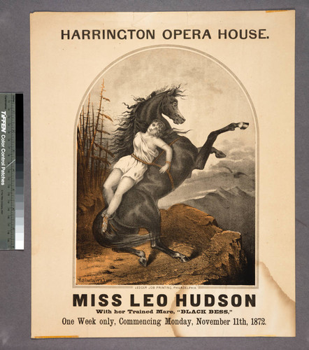 Harrington Opera House. : Miss Leo Hudson with her trained mare, 'Black Bess,"