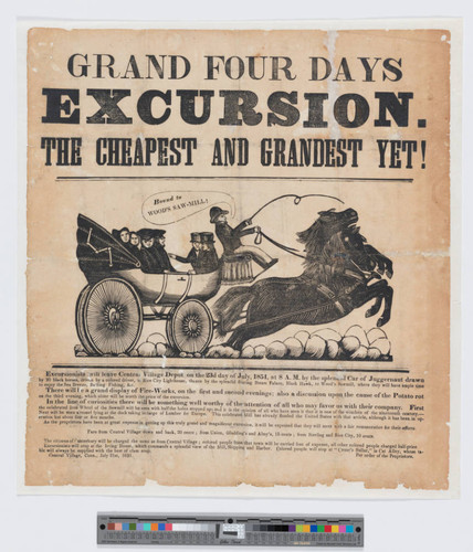 Grand four days excursion. The cheapest and grandest yet! : Excursionists will leave Central Village depot on the 23d day of July, 1851