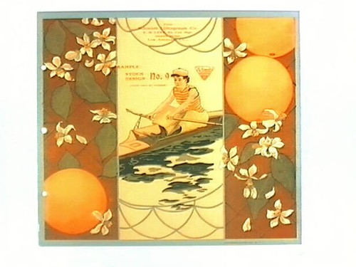 Stock label: woman in rowboat