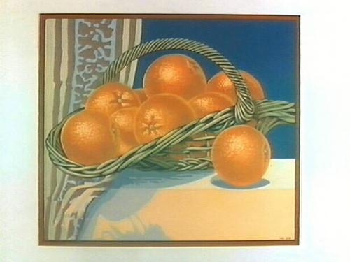 Stock label: oranges in a wicker basket