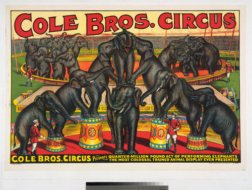 Cole Bros. Circus : Cole Bros. Circus presents quarter-million pound act of performing elephants the most colossal trained animal display ever presented